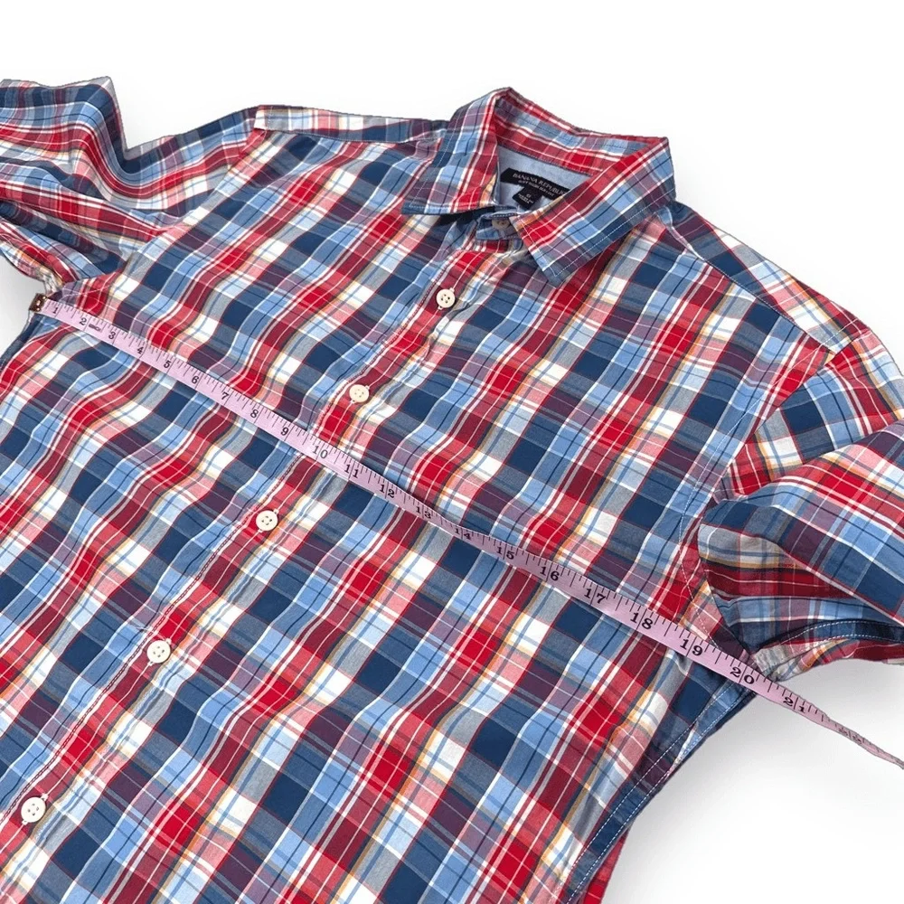 Banana‎ Republic Shirt Mens Small S Blue Plaid Slim Fit Long Sleeve Button Down